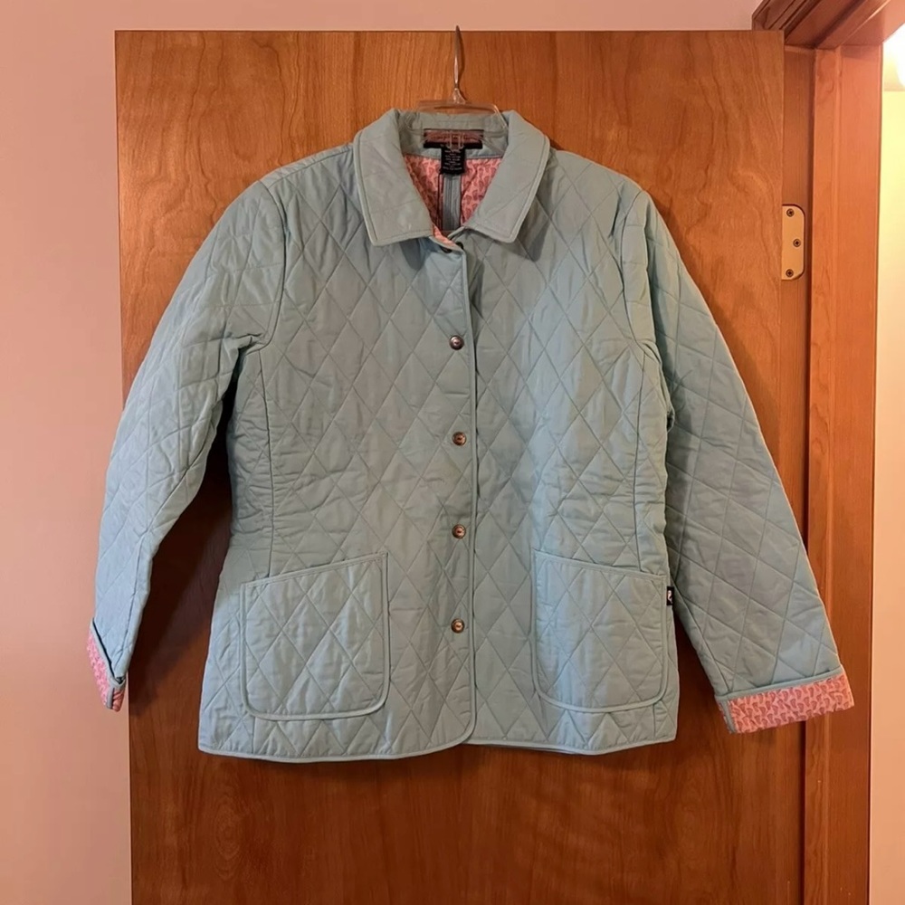 Vineyard Vines Nancy Coat Robin’s Egg Blue Pink Footprint Lining Cuffs NWT Large